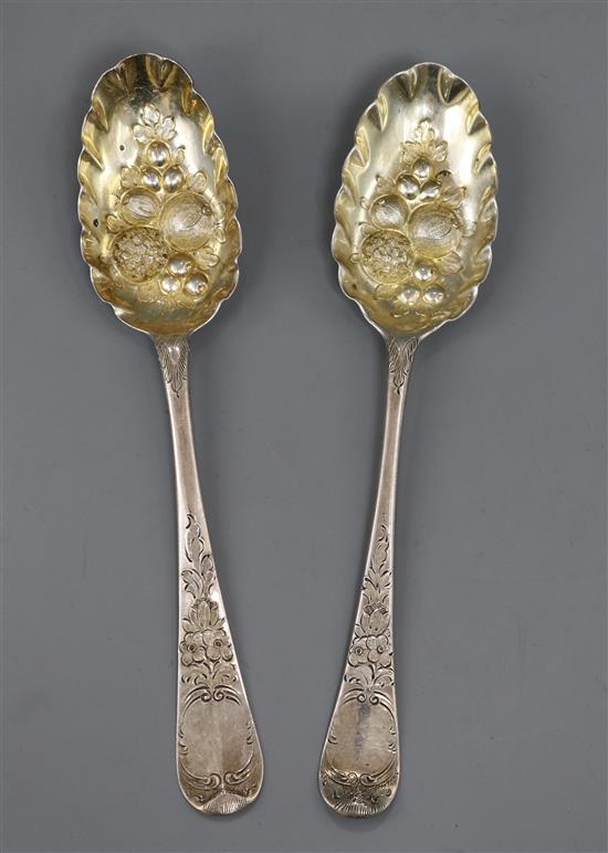 Two 18th century silver berry spoons including London, 1719, 3 oz.
